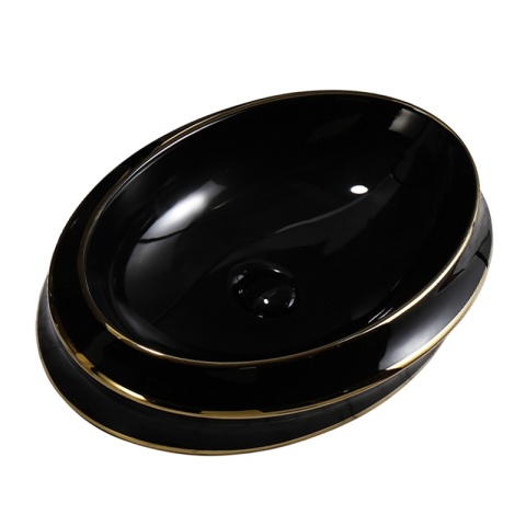 UMYWALKA NABLATOWA CERAMICZNA OWALNA YOKO-BL-GL-LN-600 CZARNY ZŁOTY POŁYSK 60x40 CM