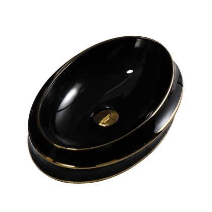 UMYWALKA NABLATOWA CERAMICZNA OWALNA YOKO-BL-GL-LN-600 CZARNY ZŁOTY POŁYSK 60x40 CM