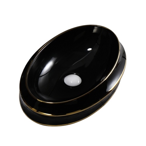UMYWALKA NABLATOWA CERAMICZNA OWALNA YOKO-BL-GL-LN-600 CZARNY ZŁOTY POŁYSK 60x40 CM
