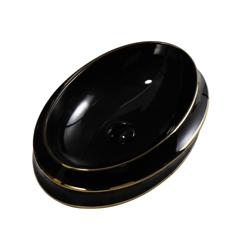 UMYWALKA NABLATOWA CERAMICZNA OWALNA YOKO-BL-GL-LN-600 CZARNY ZŁOTY POŁYSK 60x40 CM