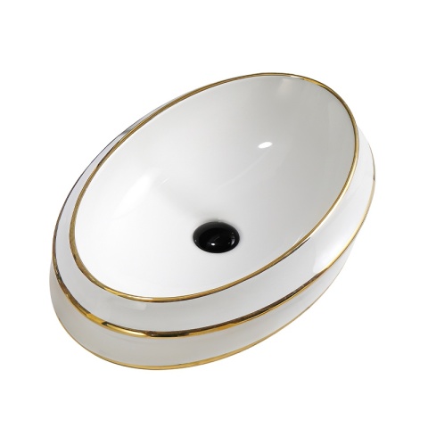 UMYWALKA NABLATOWA CERAMICZNA OWALNA YOKO-WH-GL-LN-600 BIAŁY ZŁOTY POŁYSK 60x40 CM