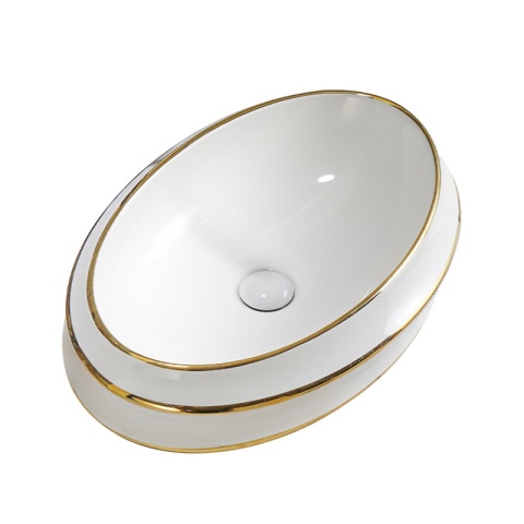 UMYWALKA NABLATOWA CERAMICZNA OWALNA YOKO-WH-GL-LN-600 BIAŁY ZŁOTY POŁYSK 60x40 CM