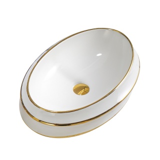 UMYWALKA NABLATOWA CERAMICZNA OWALNA YOKO-WH-GL-LN-600 BIAŁY ZŁOTY POŁYSK 60x40 CM