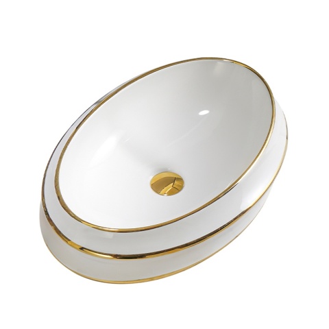 UMYWALKA NABLATOWA CERAMICZNA OWALNA YOKO-WH-GL-LN-600 BIAŁY ZŁOTY POŁYSK 60x40 CM