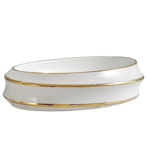 UMYWALKA NABLATOWA CERAMICZNA OWALNA YOKO-WH-GL-LN-600 BIAŁY ZŁOTY POŁYSK 60x40 CM