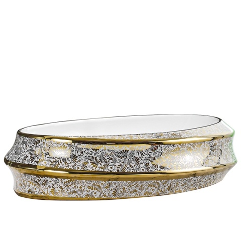 UMYWALKA NABLATOWA CERAMICZNA OWALNA YOKO-WH-MOD5-GL-600 BIAŁY ZŁOTY POŁYSK 60x40 CM