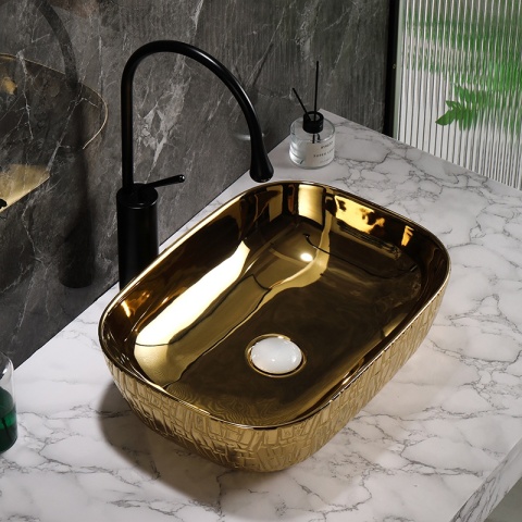 UMYWALKA NABLATOWA CERAMICZNA PROSTOKĄTNA MILO-GL-MOD7-455 ZŁOTY POŁYSK 45x32 CM