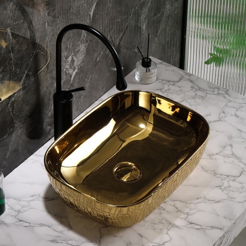 UMYWALKA NABLATOWA CERAMICZNA PROSTOKĄTNA MILO-GL-MOD7-455 ZŁOTY POŁYSK 45x32 CM