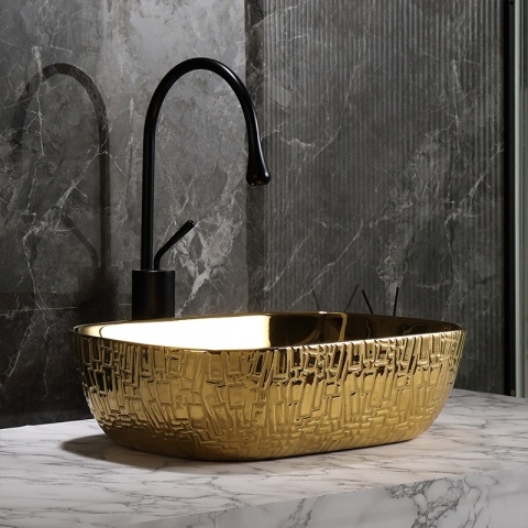 UMYWALKA NABLATOWA CERAMICZNA PROSTOKĄTNA MILO-GL-MOD7-455 ZŁOTY POŁYSK 45x32 CM