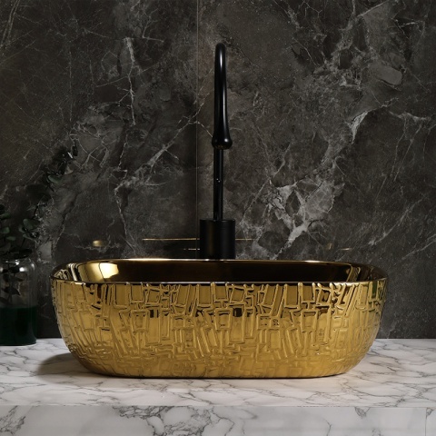 UMYWALKA NABLATOWA CERAMICZNA PROSTOKĄTNA MILO-GL-MOD7-455 ZŁOTY POŁYSK 45x32 CM