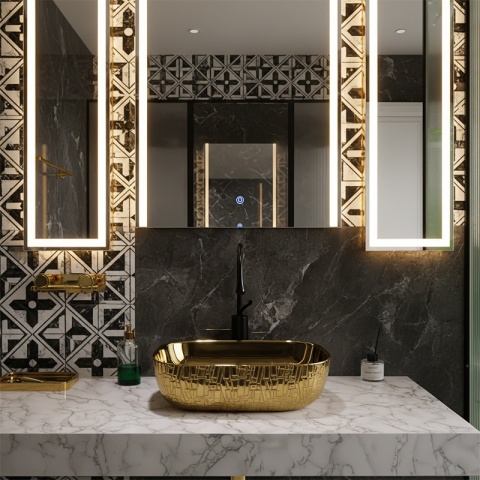 UMYWALKA NABLATOWA CERAMICZNA PROSTOKĄTNA MILO-GL-MOD7-455 ZŁOTY POŁYSK 45x32 CM