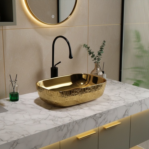 UMYWALKA NABLATOWA CERAMICZNA PROSTOKĄTNA MILO-GL-MOD7-455 ZŁOTY POŁYSK 45x32 CM