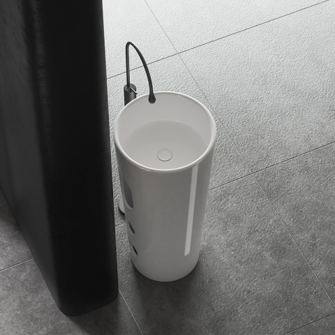 UMYWALKA WOLNOSTOJĄCA CERAMICZNA OKRĄGŁA LINO-WH-WOF-400 BIAŁY POŁYSK 40x40 CM