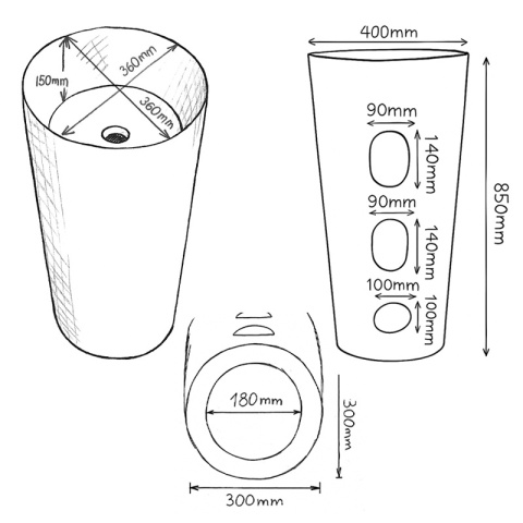 UMYWALKA WOLNOSTOJĄCA CERAMICZNA OKRĄGŁA LINO-WH-WOF-400 BIAŁY POŁYSK 40x40 CM