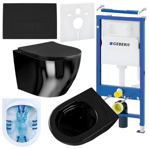 ZESTAW PODTYNKOWY WC STELAŻ GEBERIT DUOFIX MISKA MIZU-BL-RIM-03 PRZYCISK DELTA 50 CZARNY MAT