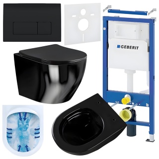 ZESTAW PODTYNKOWY WC STELAŻ GEBERIT DUOFIX MISKA MIZU-BL-RIM-03 PRZYCISK DELTA 50 CZARNY POŁYSK