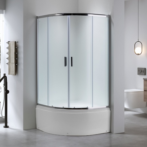 KABINA PRYSZNICOWA PÓŁOKRĄGŁA Z BRODZIKIEM MAJA CHROM MROŻONE SZKŁO 90X90 MAJA-CH-FR-90X90