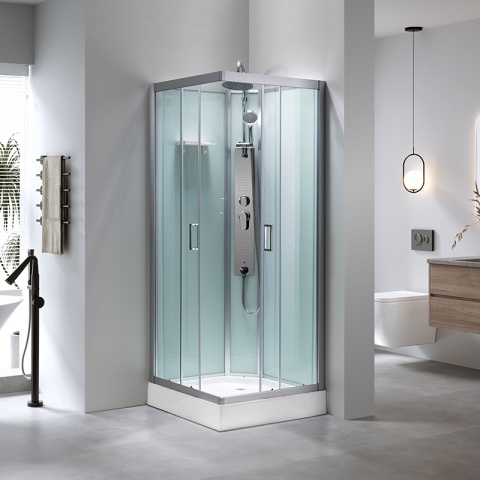 KABINA PRYSZNICOWA Z HYDROMASAŻEM LISA SZCZOTKOWANY CHROM 90x90 CM