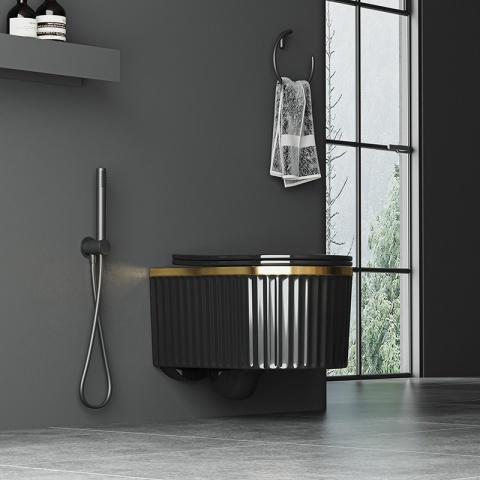 MISKA WC WISZĄCA RIMLESS LUMA-BL-GL-RIM-03 CZARNA DESKA WOLNOOPADAJĄCA DUROPLAST