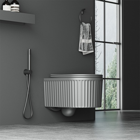 MISKA WC WISZĄCA RIMLESS LUMA-MTGR-RIM-03 SZARY MAT RYFLOWANA DESKA WOLNOOPADAJĄCA DUROPLAST