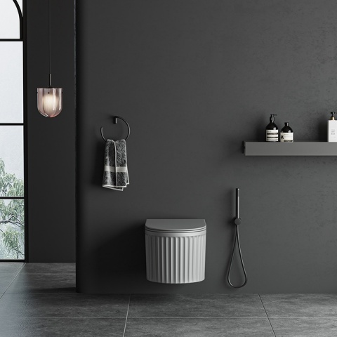 MISKA WC WISZĄCA RIMLESS LUMA-MTGR-RIM-03 SZARY MAT RYFLOWANA DESKA WOLNOOPADAJĄCA DUROPLAST