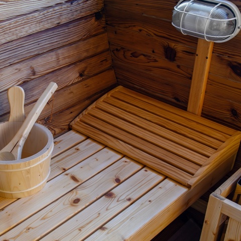 SAUNA OGRODOWA FIŃSKA BECZKA Z PIECEM TROMSO-HG-2 4-6 OSOBOWA 210x240 CM