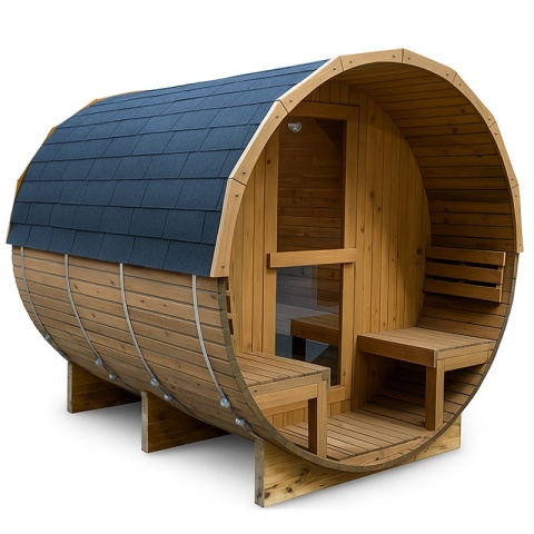 SAUNA OGRODOWA FIŃSKA BECZKA Z PIECEM TROMSO-HG-2 4-6 OSOBOWA 210x240 CM