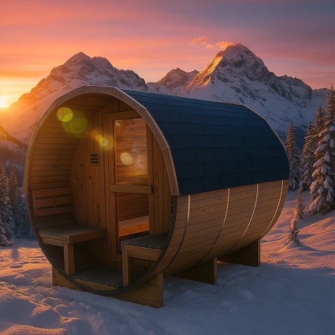 SAUNA OGRODOWA FIŃSKA BECZKA Z PIECEM TROMSO-HG-2 4-6 OSOBOWA 210x240 CM