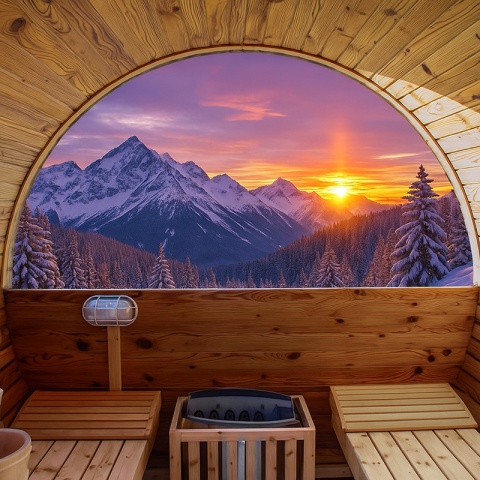 SAUNA OGRODOWA FIŃSKA BECZKA Z PIECEM TROMSO-HG-2 4-6 OSOBOWA 210x240 CM