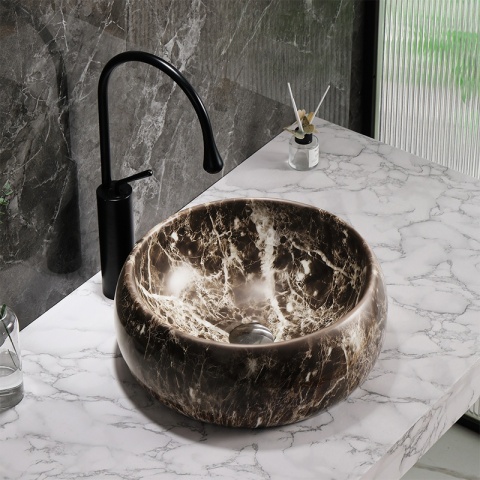 UMYWALKA NABLATOWA CERAMICZNA OKRĄGŁA NAOMI-MAR6-400 BRĄZOWY MARMUR 40 CM