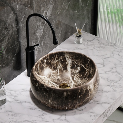 UMYWALKA NABLATOWA CERAMICZNA OKRĄGŁA NAOMI-MAR6-400 BRĄZOWY MARMUR 40 CM