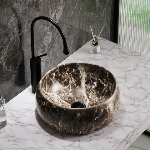 UMYWALKA NABLATOWA CERAMICZNA OKRĄGŁA NAOMI-MAR6-400 BRĄZOWY MARMUR 40 CM