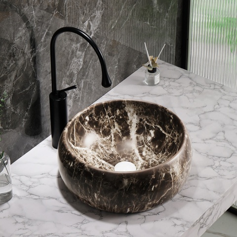 UMYWALKA NABLATOWA CERAMICZNA OKRĄGŁA NAOMI-MAR6-400 BRĄZOWY MARMUR 40 CM