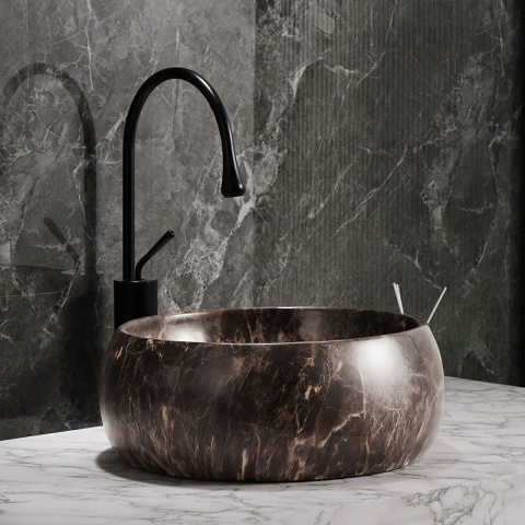 UMYWALKA NABLATOWA CERAMICZNA OKRĄGŁA NAOMI-MAR6-400 BRĄZOWY MARMUR 40 CM