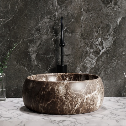 UMYWALKA NABLATOWA CERAMICZNA OKRĄGŁA NAOMI-MAR6-400 BRĄZOWY MARMUR 40 CM