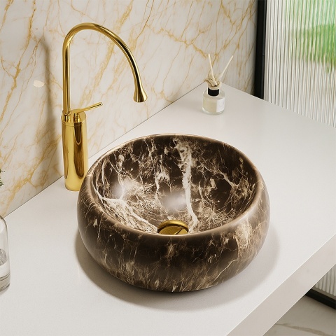 UMYWALKA NABLATOWA CERAMICZNA OKRĄGŁA NAOMI-MAR6-400 BRĄZOWY MARMUR 40 CM