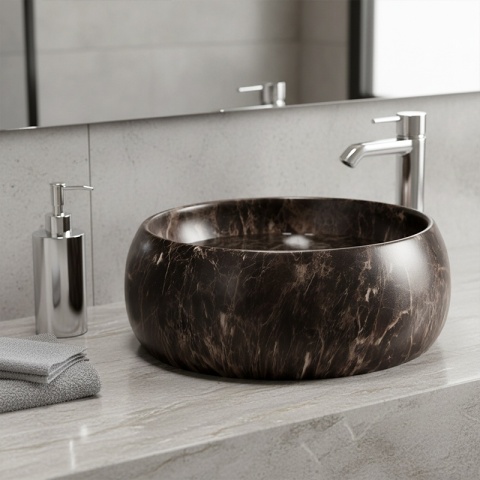 UMYWALKA NABLATOWA CERAMICZNA OKRĄGŁA NAOMI-MAR6-400 BRĄZOWY MARMUR 40 CM