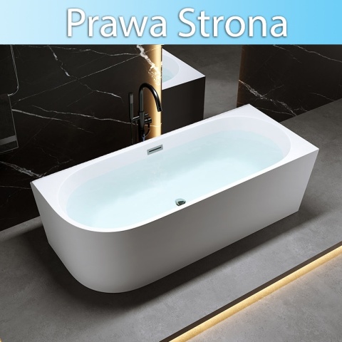 WANNA WOLNOSTOJĄCA PRZYŚCIENNA MERA2-509C2-R PRAWA BIAŁA PRZELEW CHROM 160x75 CM