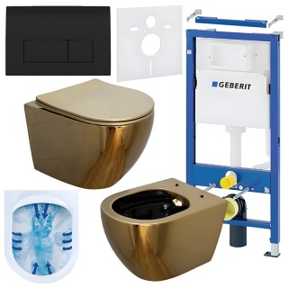 ZESTAW PODTYNKOWY WC STELAŻ GEBERIT DUOFIX MISKA MIZU-GL-BL-RIM-03 PRZYCISK DELTA 50 CZARNY POŁYSK