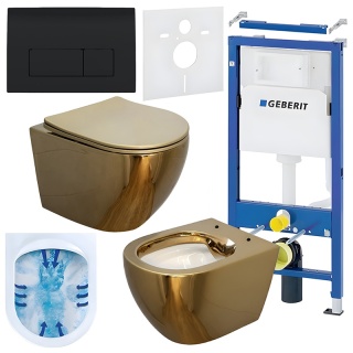 ZESTAW PODTYNKOWY WC STELAŻ GEBERIT DUOFIX MISKA MIZU-GL-WH-RIM-03 PRZYCISK DELTA 50 CZARNY POŁYSK