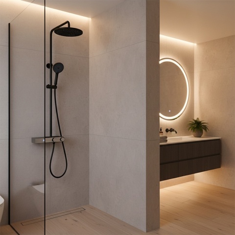 BATERIA PRYSZNICOWA ŁAZIENKOWA Z DESZCZOWNICĄ NATRYSKOWA F12-BL CZARNA LCD