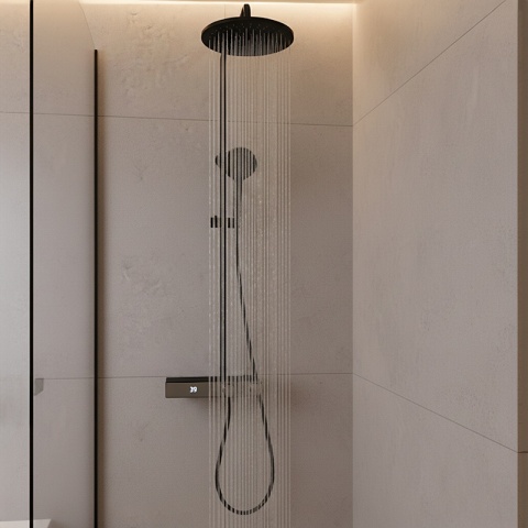 BATERIA PRYSZNICOWA ŁAZIENKOWA Z DESZCZOWNICĄ NATRYSKOWA F12-BL CZARNA LCD