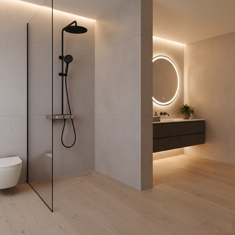 BATERIA PRYSZNICOWA ŁAZIENKOWA Z DESZCZOWNICĄ NATRYSKOWA F12-BL CZARNA LCD