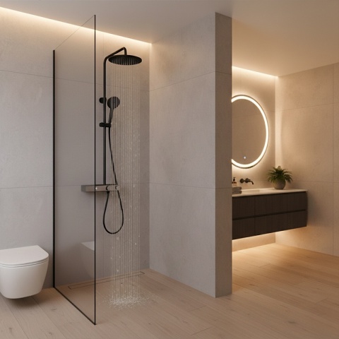 BATERIA PRYSZNICOWA ŁAZIENKOWA Z DESZCZOWNICĄ NATRYSKOWA F12-BL CZARNA LCD