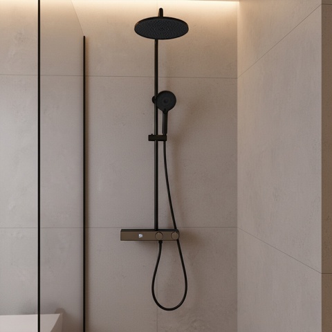 BATERIA PRYSZNICOWA ŁAZIENKOWA Z DESZCZOWNICĄ NATRYSKOWA F12-BL CZARNA LCD