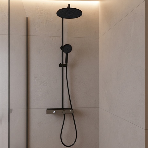 BATERIA PRYSZNICOWA ŁAZIENKOWA Z DESZCZOWNICĄ NATRYSKOWA F12-BL CZARNA LCD