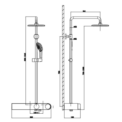 BATERIA PRYSZNICOWA ŁAZIENKOWA Z DESZCZOWNICĄ NATRYSKOWA F12-BL CZARNA LCD