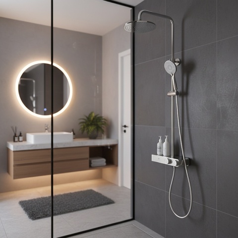 BATERIA PRYSZNICOWA ŁAZIENKOWA Z DESZCZOWNICĄ NATRYSKOWA F12A CHROM LCD