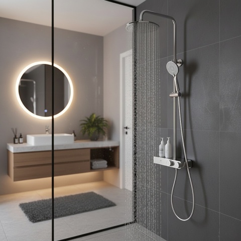 BATERIA PRYSZNICOWA ŁAZIENKOWA Z DESZCZOWNICĄ NATRYSKOWA F12A CHROM LCD