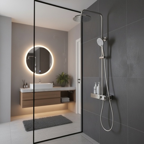 BATERIA PRYSZNICOWA ŁAZIENKOWA Z DESZCZOWNICĄ NATRYSKOWA F12A CHROM LCD